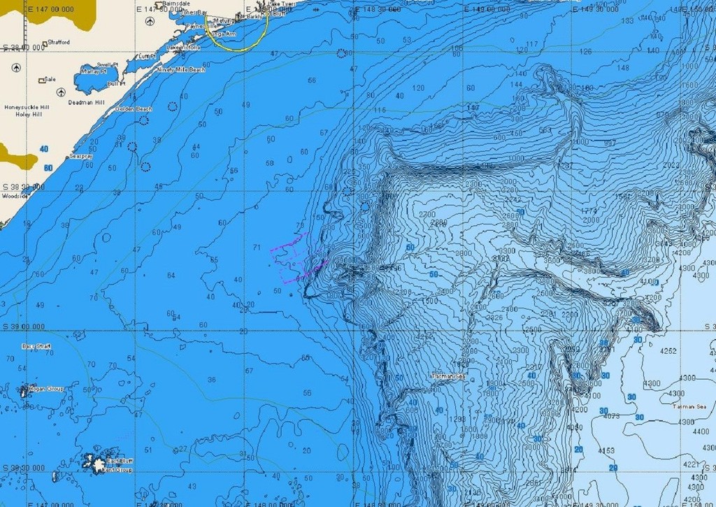Bass Strait, separating the mainland from the island state, Tasmania, is recognised as dangerous waters. Jeppesen's new bathy charts will be a big help to Sydney-Hobart crews. © Jeppesen Marine